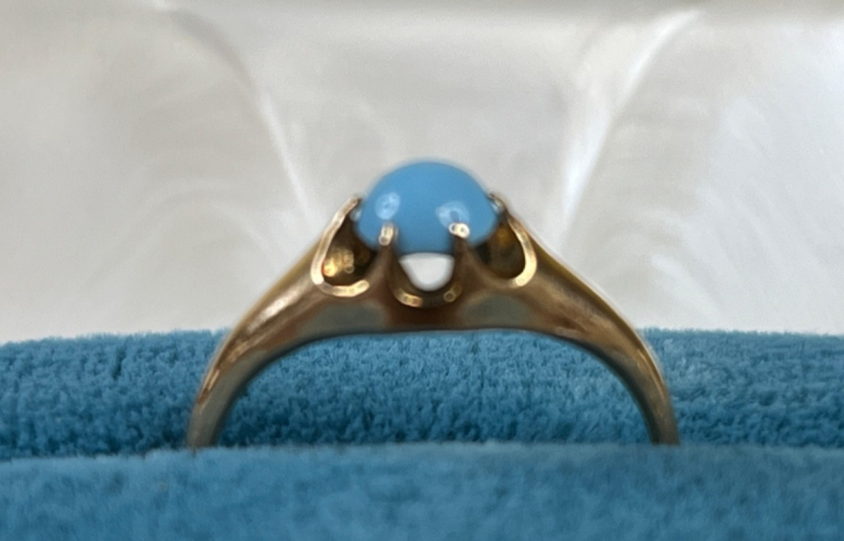 1890’s Victorian 14k Persian Robin’s Egg Turquoise Antique Belcher Ring Sz 5.75