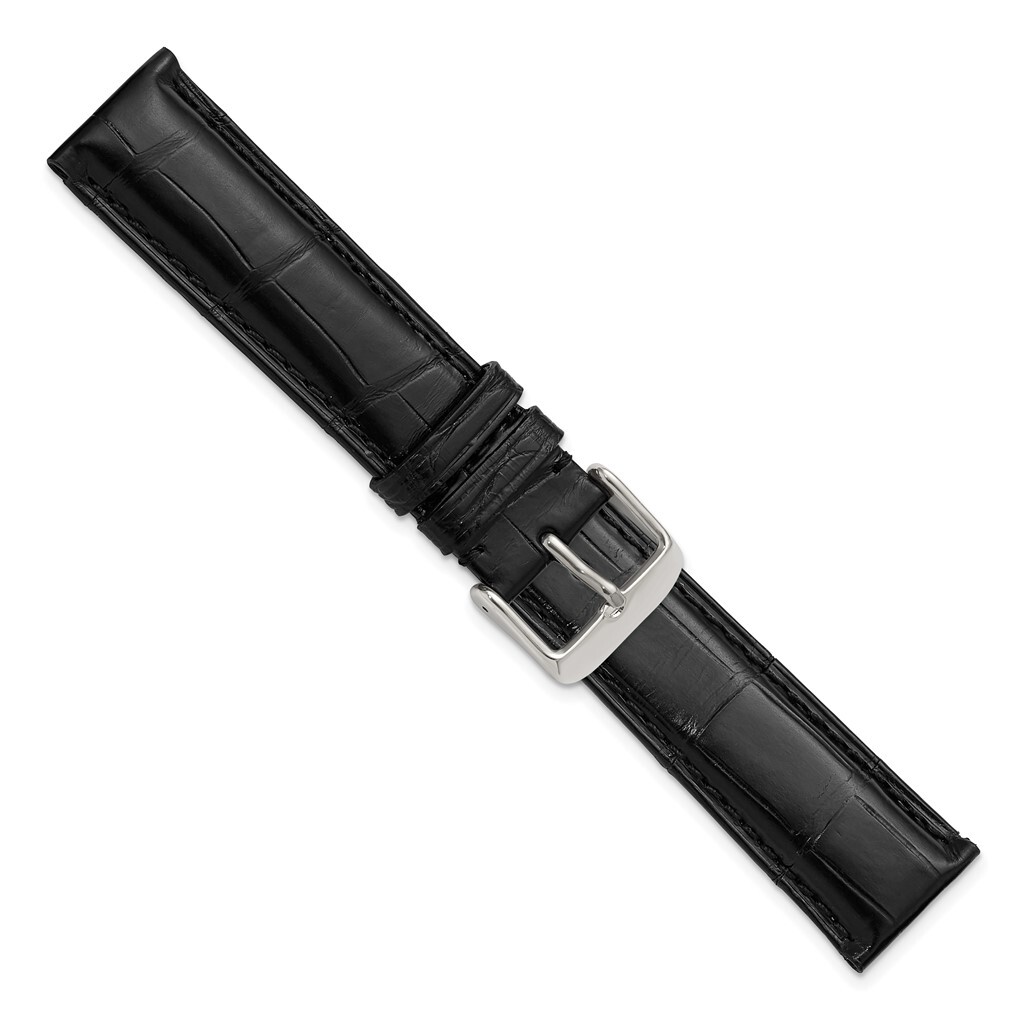 DeBeer 16mm Genuine Alligator Matte Black Silver-tone Buckle Watch Band