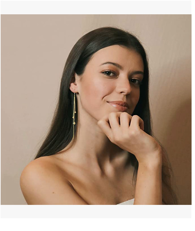 Women Threader Gold Balls Pull Though Earrings Stainless Steel Fashion Drop PE9