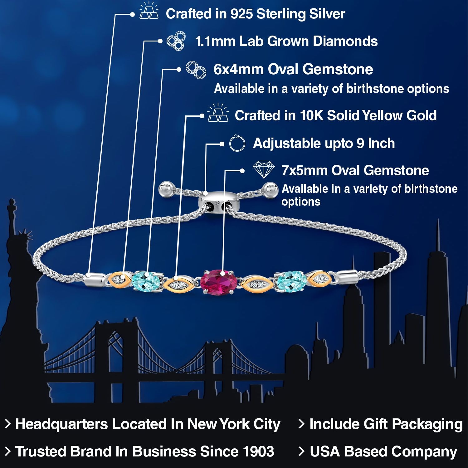 925 Silver and 10K Yellow Gold Created Ruby and Blue Apatite and Lab Grown