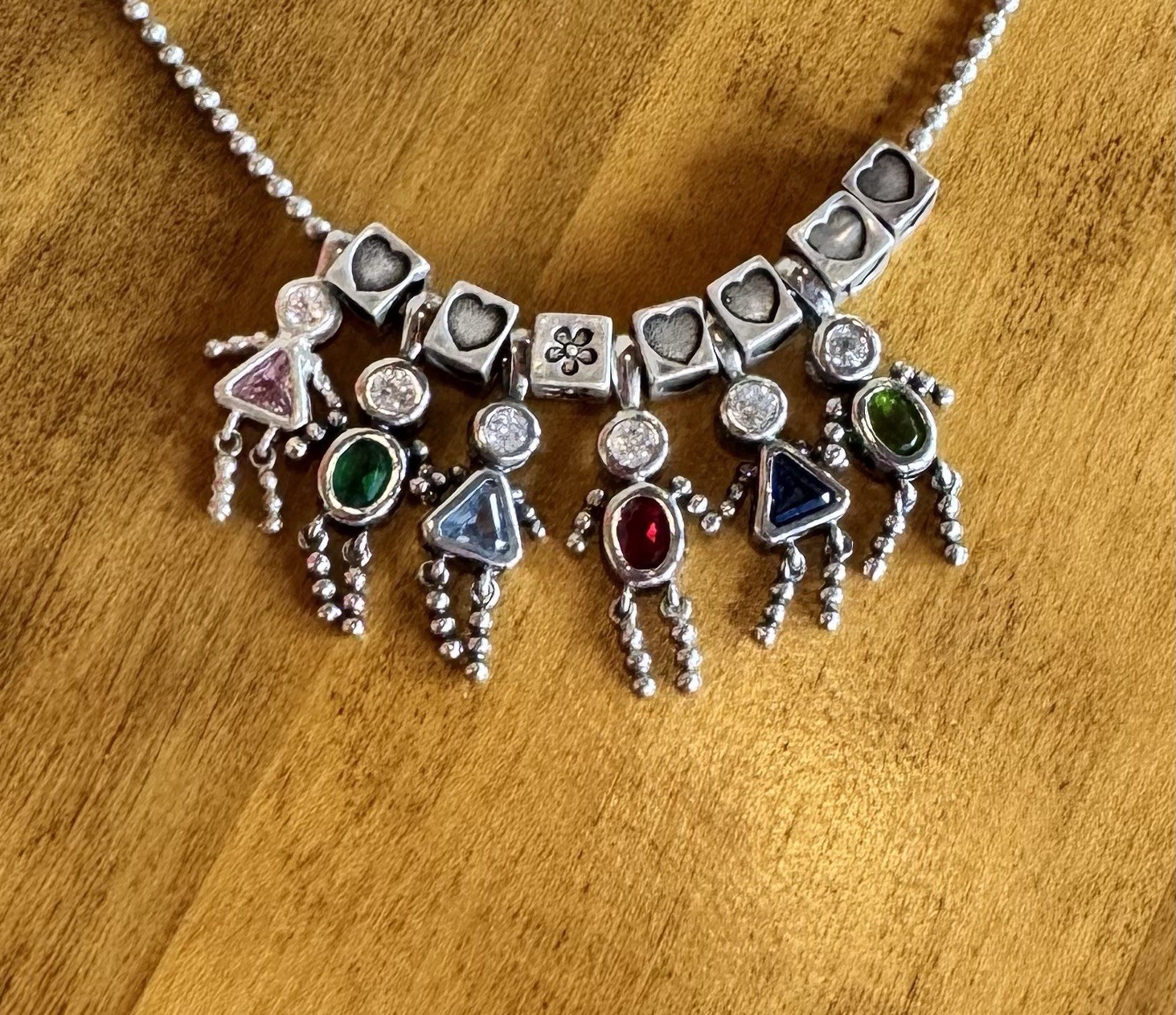 6 Sterling Silver 925 Birthstone Babies Children Charms 7 Spacers 30” Necklace