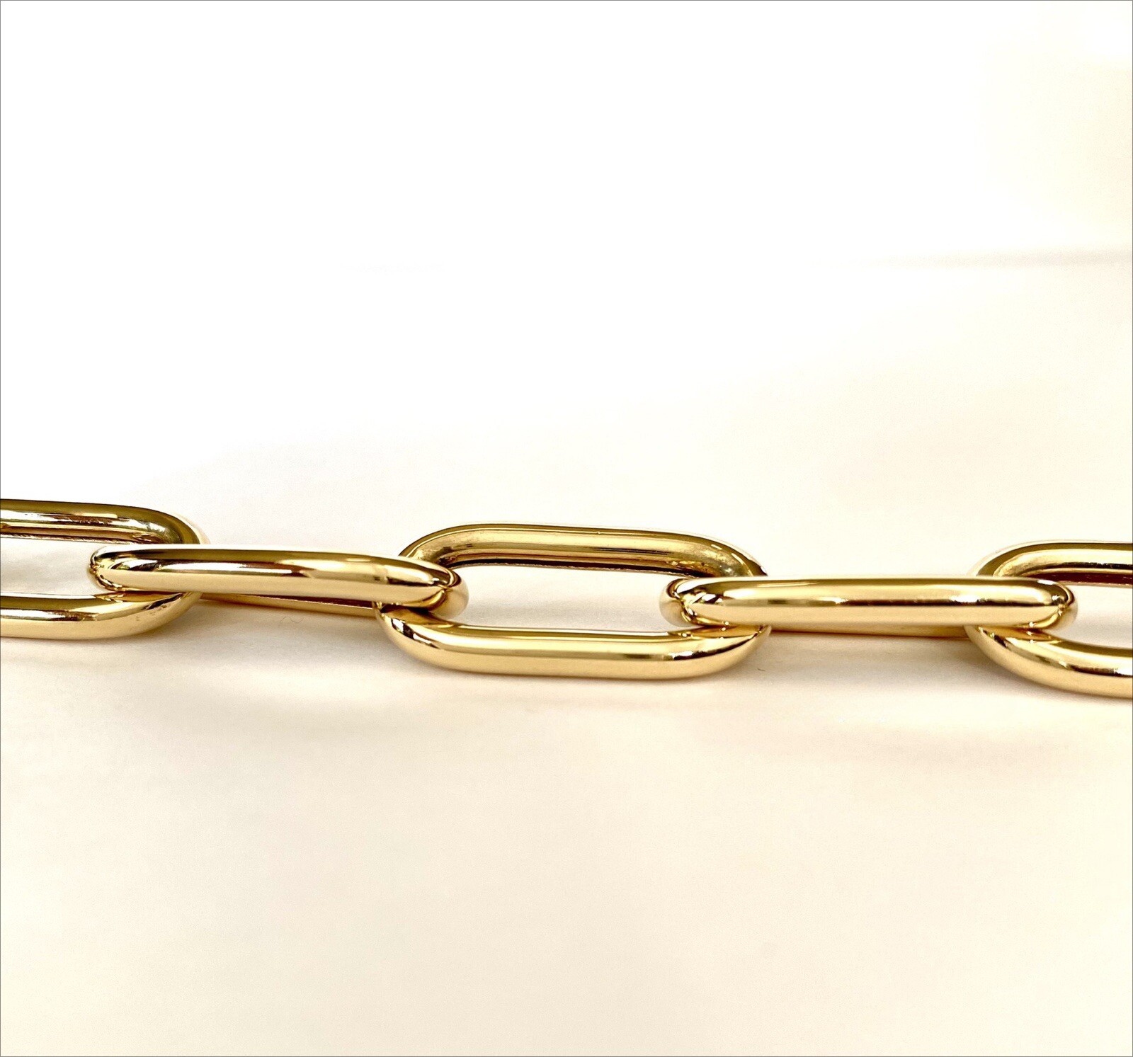 14K Yellow Gold Shiny Paper Clip Chain Link Bracelet Bold NEW 9MM