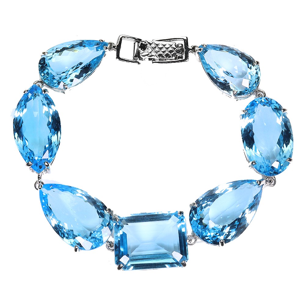 925 Sterling Silver Bracelet Octagon Swiss Blue Topaz 112ct Handmade Gems 7.5in