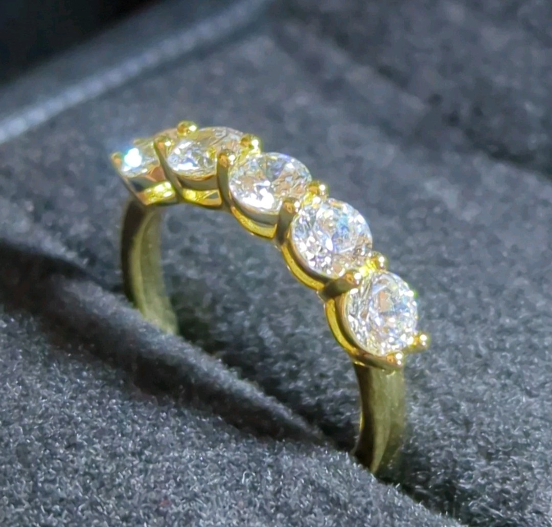 Sterling 925 Size 5 5 Stone Sapphire Ring 2 Ctw Band 90 Facet Cut Lab Created