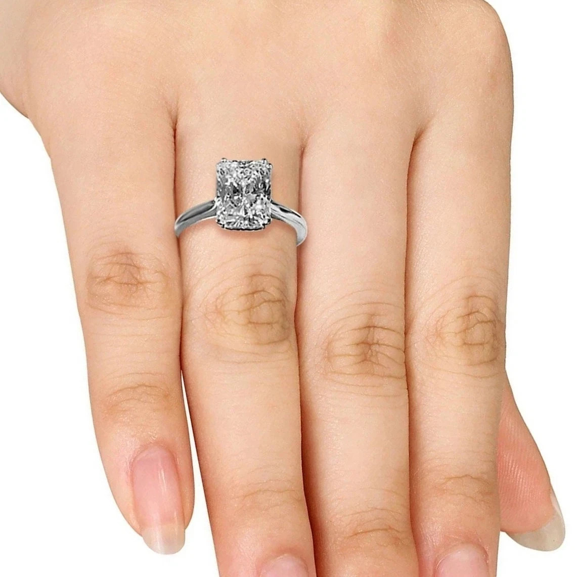 2.00 CT Radiant Cut Moissanite Solitaire Engagement Ring Solid 14K White Gold
