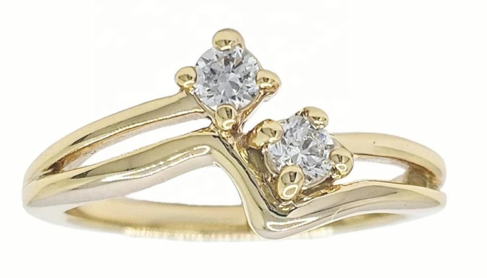 Round Cut 0.20TCW White Moissanite Two Stone Engagement Ring 10K Yellow Gold FN