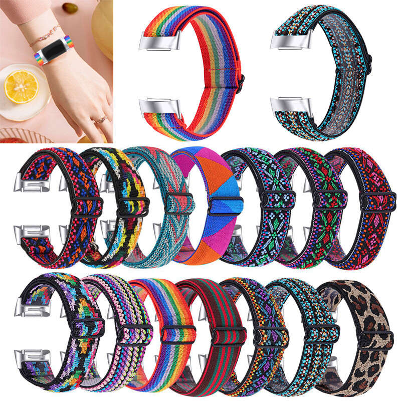 For Fitbit Charge 5 Replacement Band Bohemia Woven Nylon Elastic Strap Band