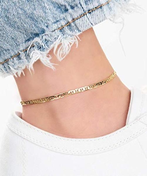 18K Gold Plated Flat Marina Link Anklet for Women – Made In Brazil 9.0 Inches