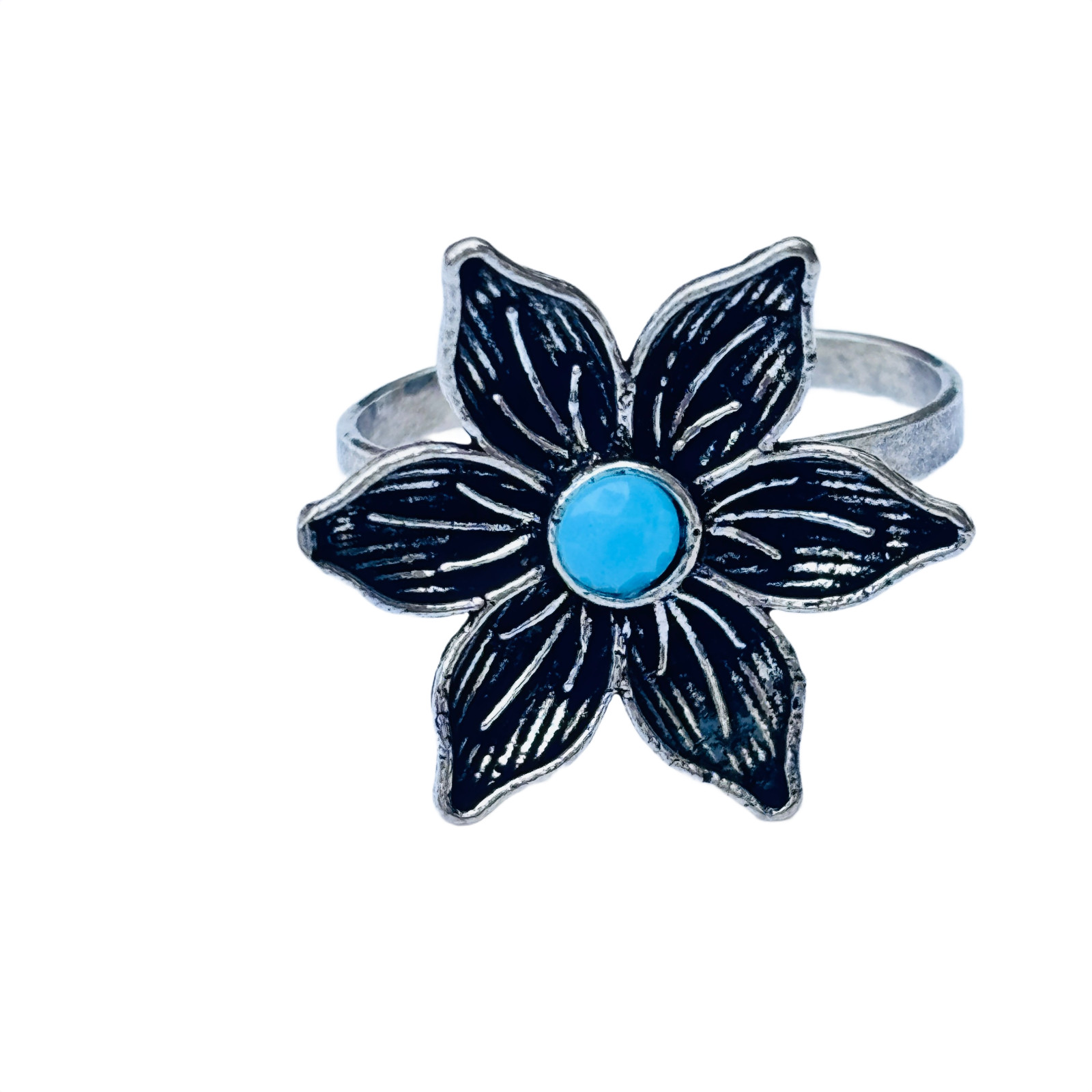 Floral Adjustable Vintage Boho Ring Oxidized Silver Tone Open Band Jewelry