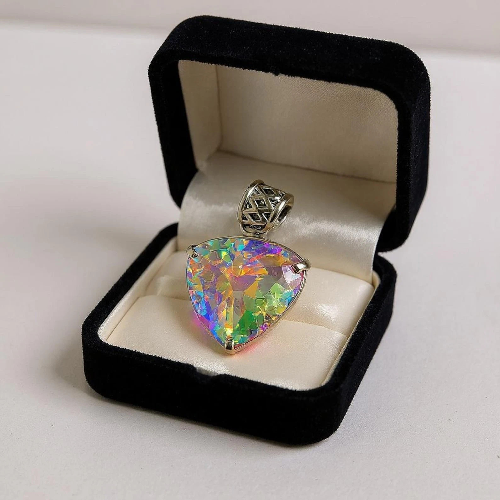 Natural 90 Ct Mystic Topaz Trillion Cut 925 Solid Silver Pendant Gemstone