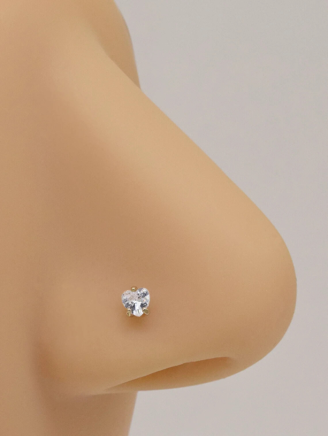 Heart Cut Real 0.11 Ct Diamond Nose Ring Stud Hook Piercing Pin 14K Yellow Gold