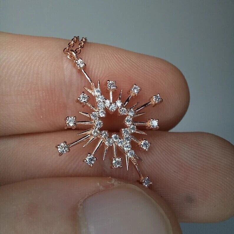 Round Cut Simulated Diamond Women’s Stunning Fancy Pendant 14k Rose Gold Plated