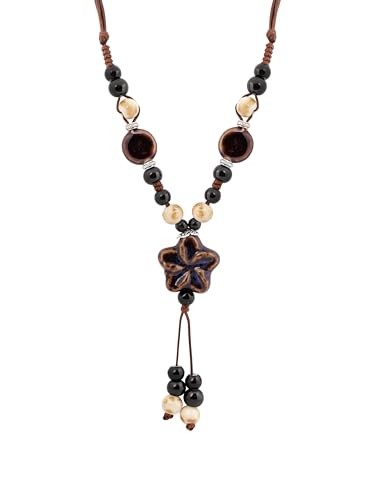 Boho Hippie Colorful Ceramic Beads Star Charm Y Necklace, Bohemian Summer S01