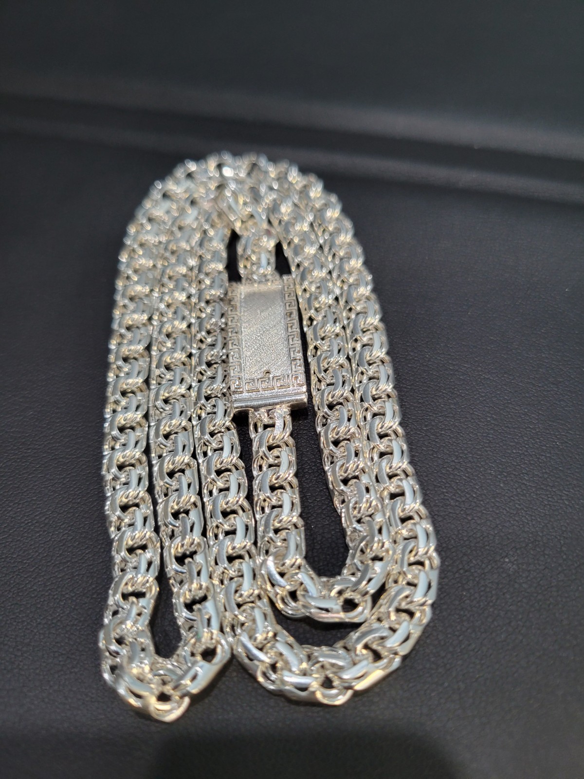 55g 925 sterling silver Chino Link Greek Lock Chain 24″ 7mm Plata Solida Cadena