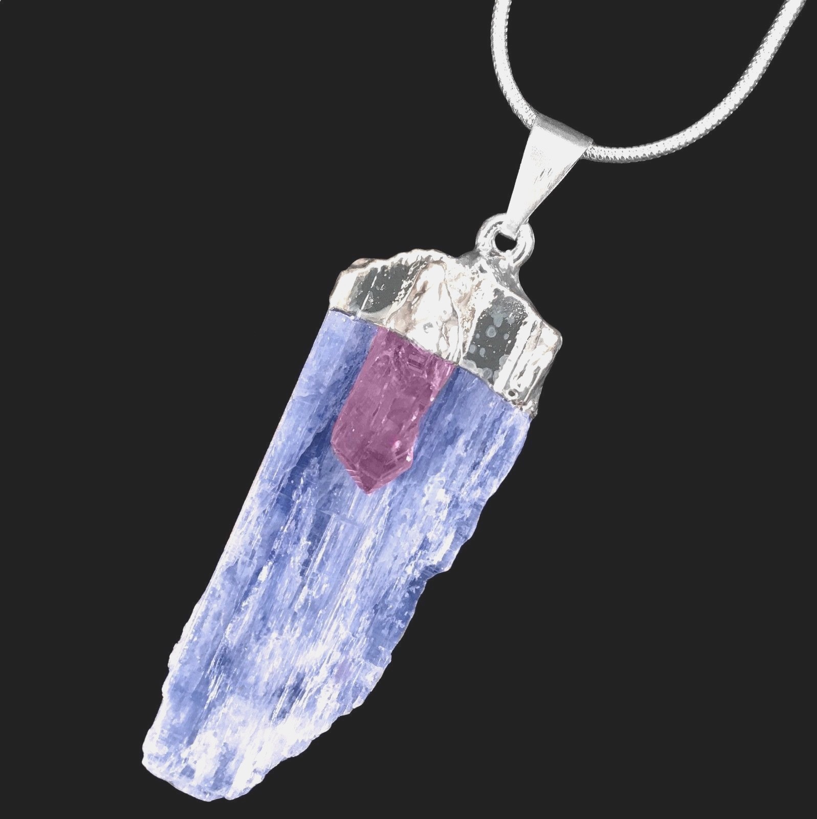 Blue Kyanite AMETHYST Crystal Chakra Pendant Sterling Silver Necklace Reiki Natu