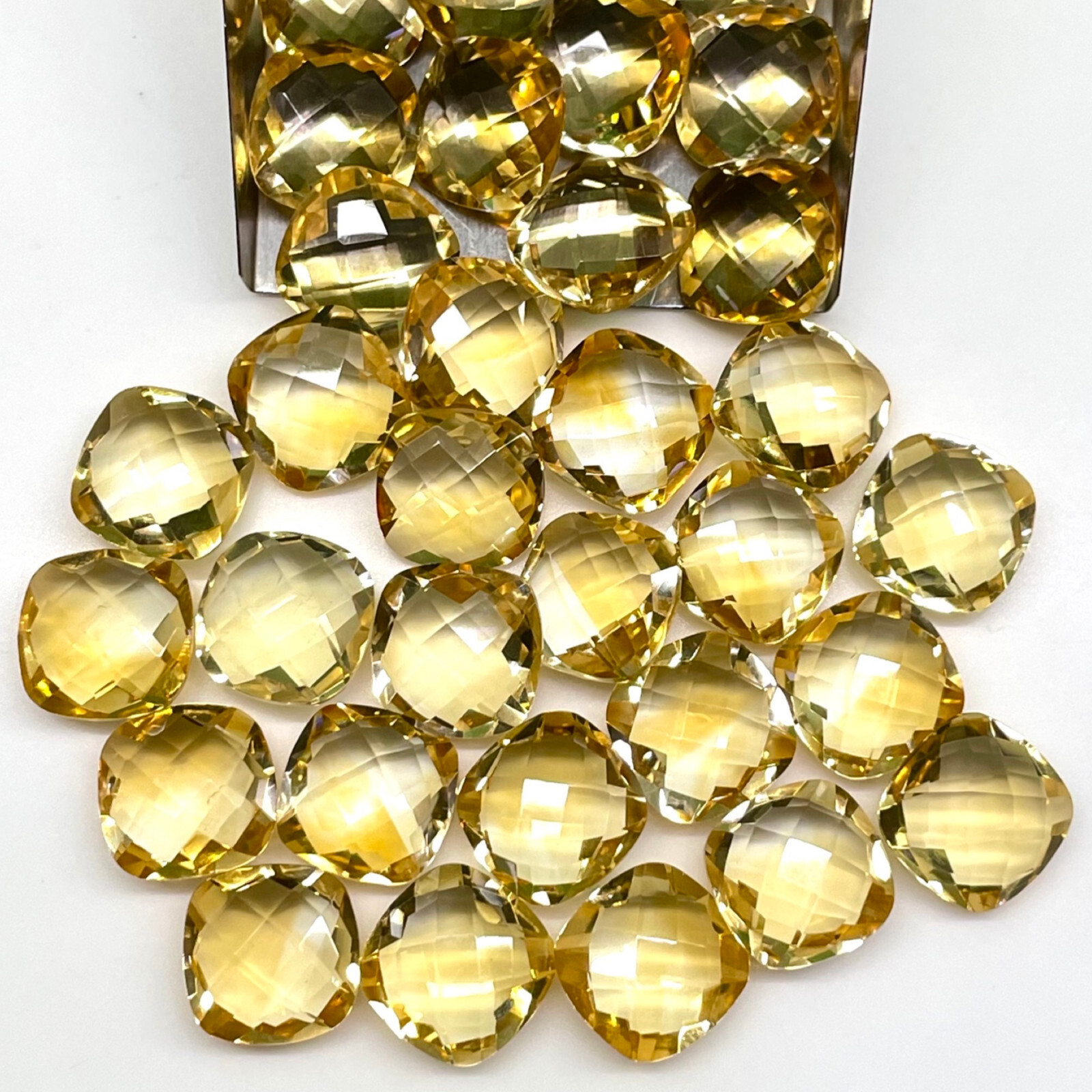 VVS 7 Pcs Natural Citrine 10mm Cushion Checker Cut Loose Gemstones Lot