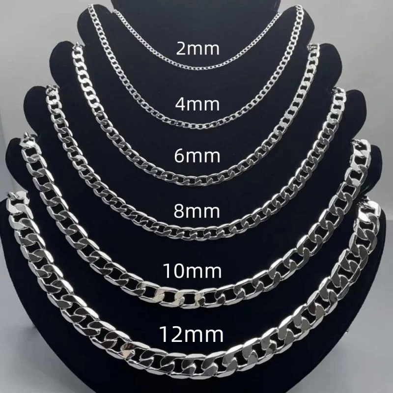 925 Sterling Silver Chain Curb For Men&Women Necklace 2mm to 12mm
