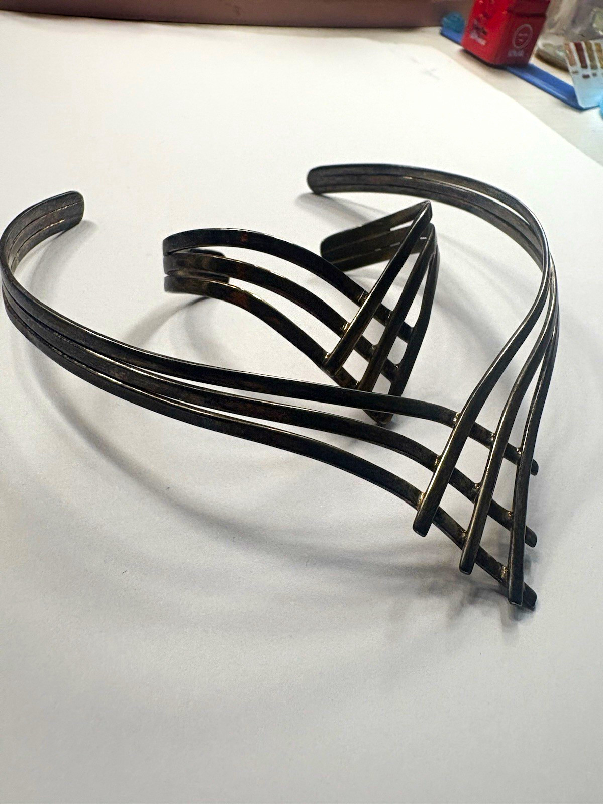 Vintage Black Metal Crisscross Multi-Band Open-Ended Cuff Bracelet