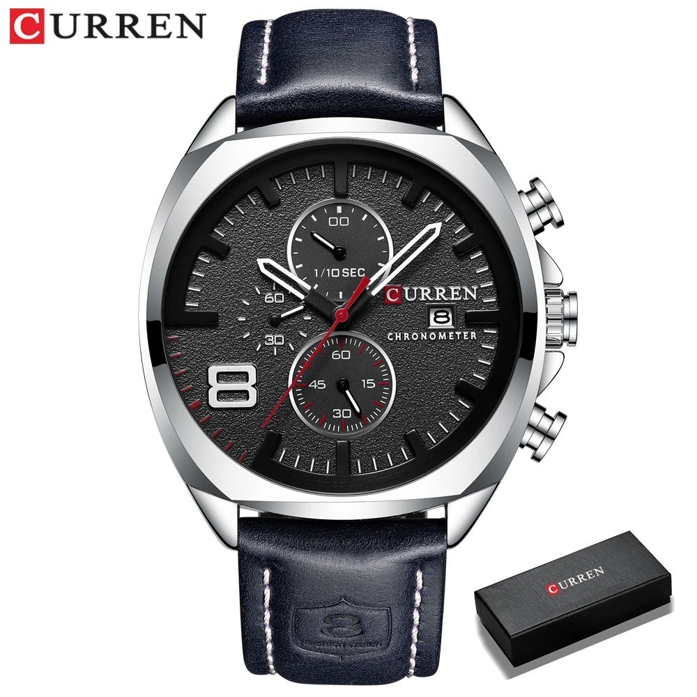 CURREN 8324 Mens Chronograph Sport Watch Racing Style Leather Quartz Military