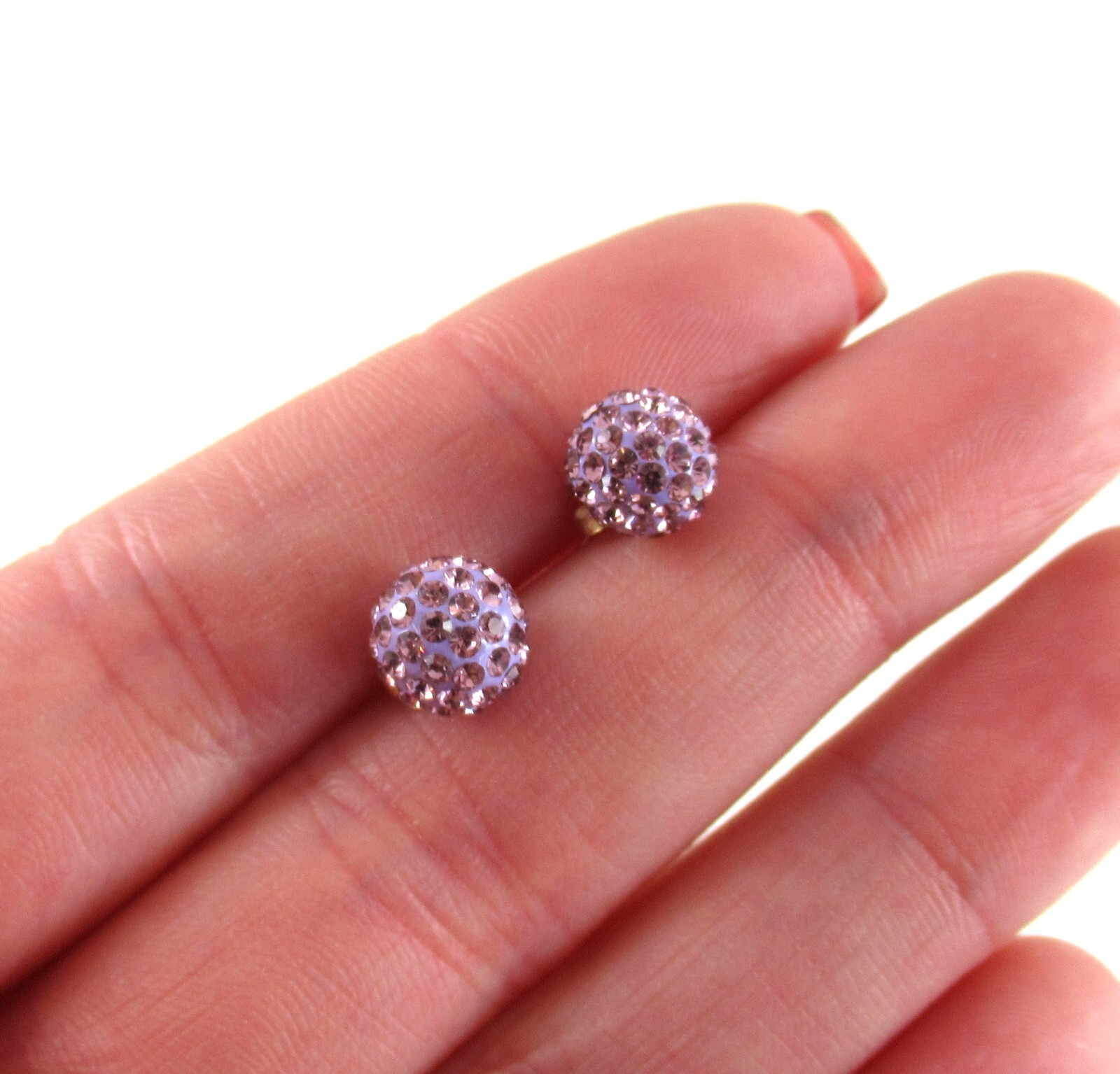 14k Yellow Gold Purple Rhinestone Disco Earrings 7.5mm Fuzion Creations Stud