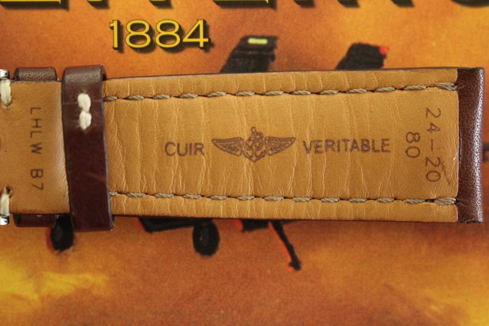 BREITLING 443XL 24-20 BROWN OIL CALF TONGUE BUCKLE WATCH BAND WATCHBAND STRAP E