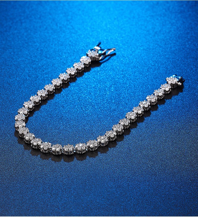 Elegant Moissanite Flower Tennis Chain Bracelet Women 925 Silver Passes Tester