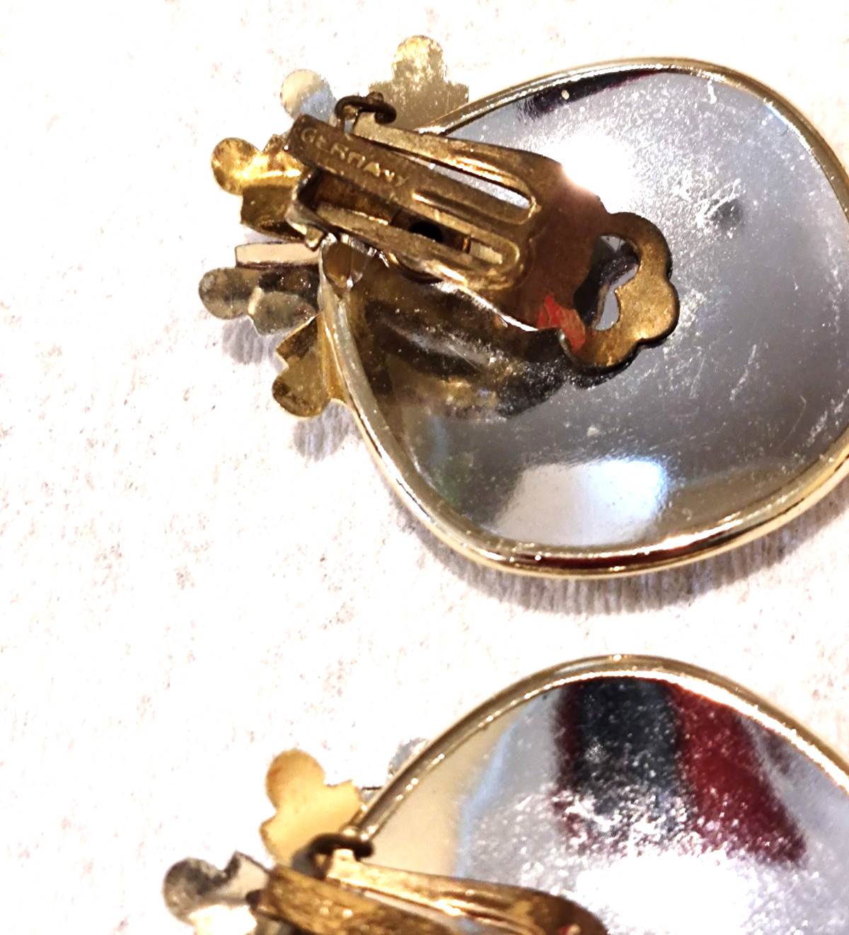 Vintage Germany Earrings Red Silvertone Flowers MCM Christmas