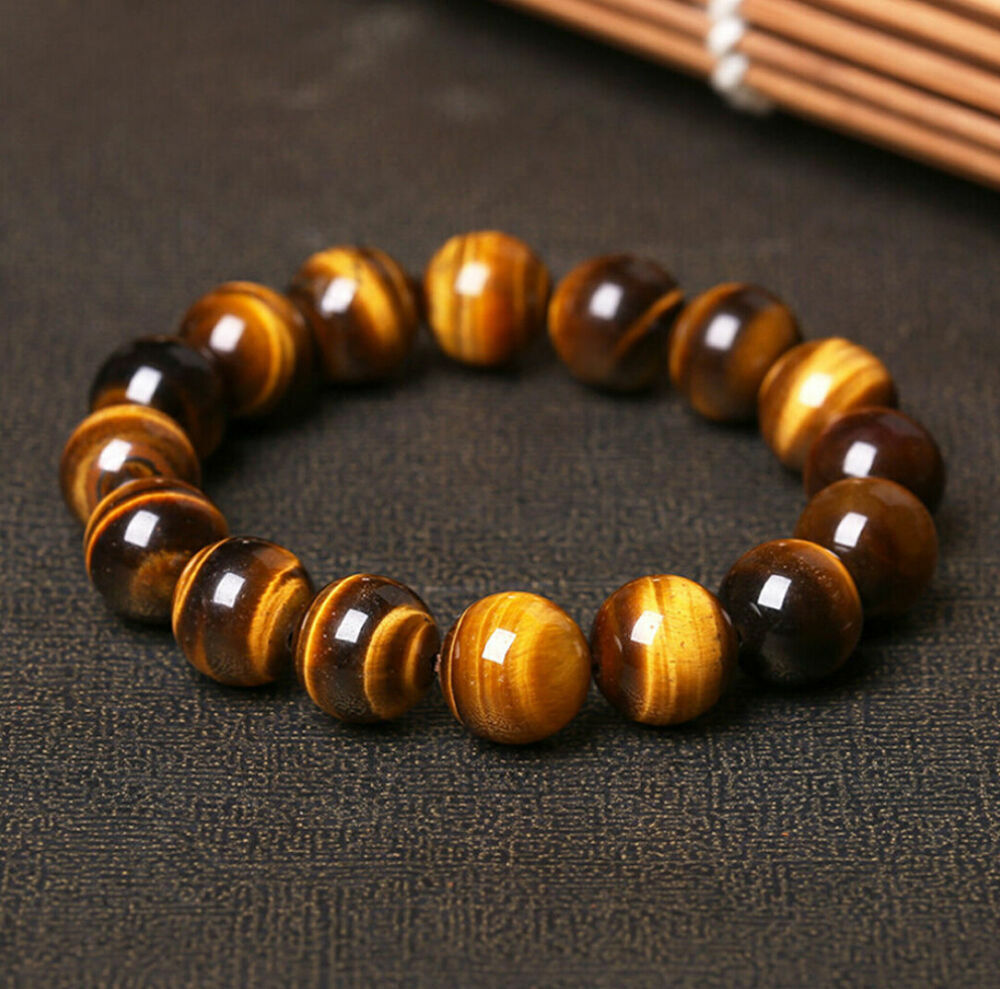 100% Natural AAA+ Gemstone Tigers Eye Stone Beads Woman Man Bracelet 7.5 Inch