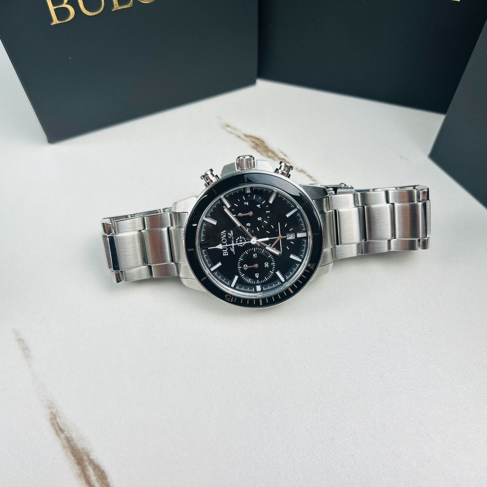 Bulova Marine Star Series C 96B272 Black Dial Stainless Steel Men’s Quartz Watch