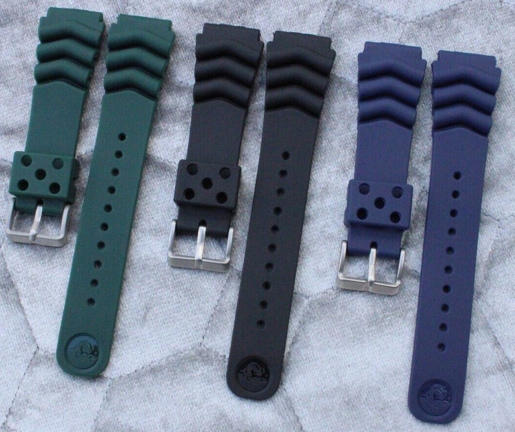 Genuine Seiko Z22 Watch Band Diver SKX171SKX173 18-22mm Black Rubber Curved Vent