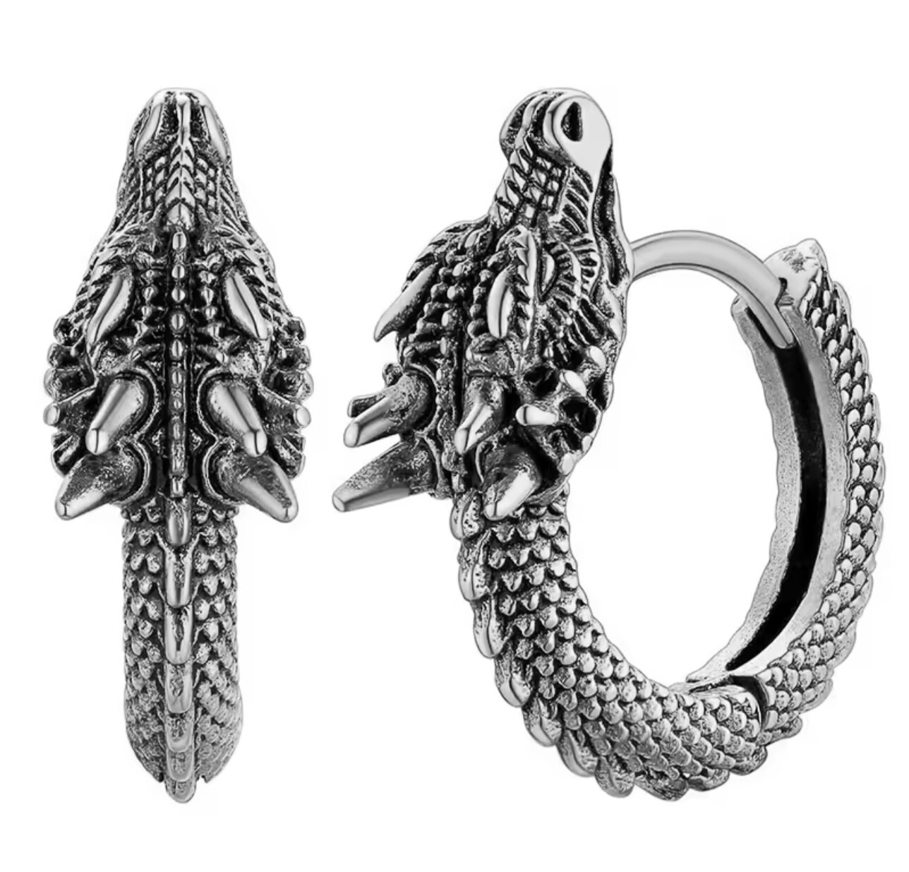 Trendy Unisex Black Silver Dragon Hoop Earrings Hip Hop Style Punk Party Gift