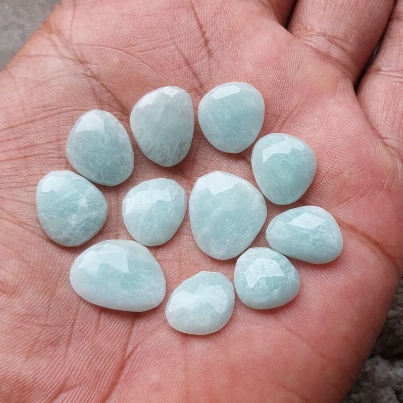 53.5 Ct 12×13-15×17.5 MM Natural Green Color Amazonite Rose Cut Shape 11 PCS lot