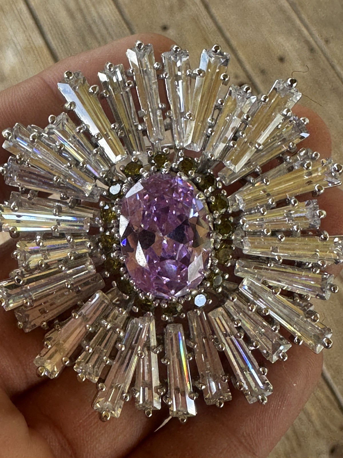Nolan Miller Brooch Imitation Lavender Alexandrite Crystal Ruffle Brooch. RARE.
