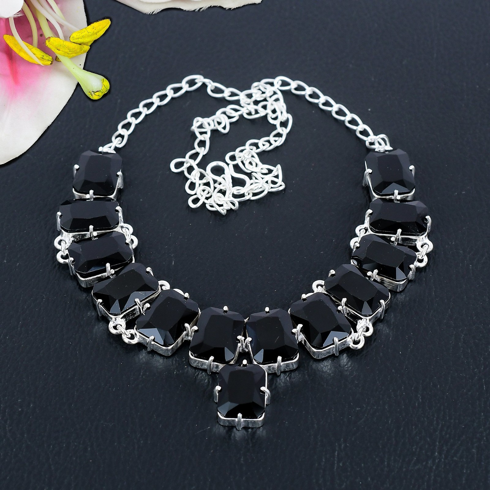 Black Onyx Gemstone Necklace Handmade 925 Sterling Silver Jewelry Gift For Her