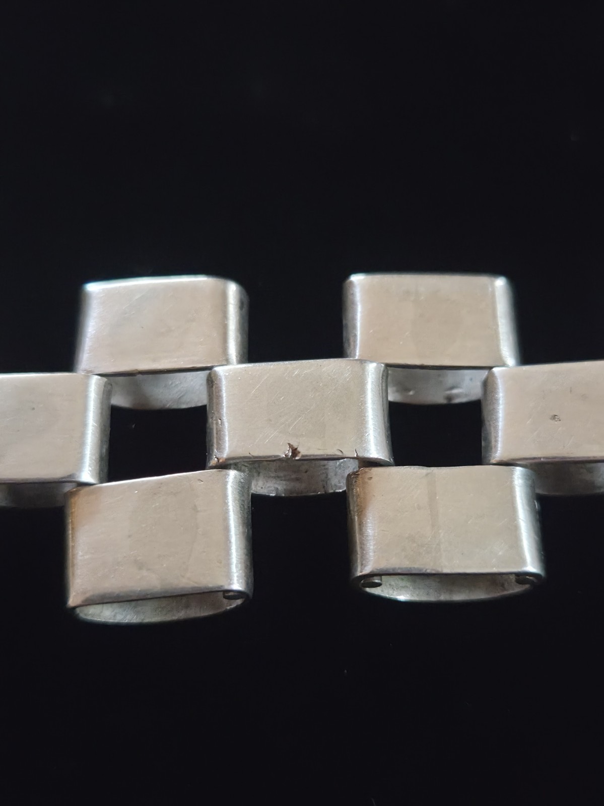 Turquoise & Mexican Silver Vintage Heavy Link Bracelet 61 grams 7.5 inches long