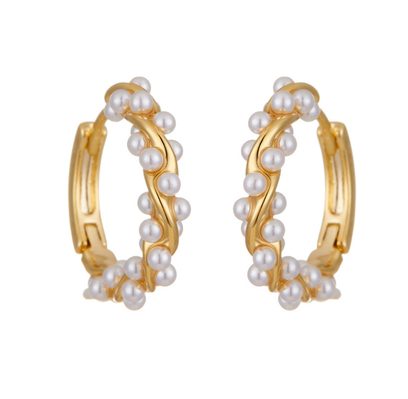 Women Girl 18K Gold Plated Twisted Pearl Huggie Hoop Earrings 16mm Gift A9