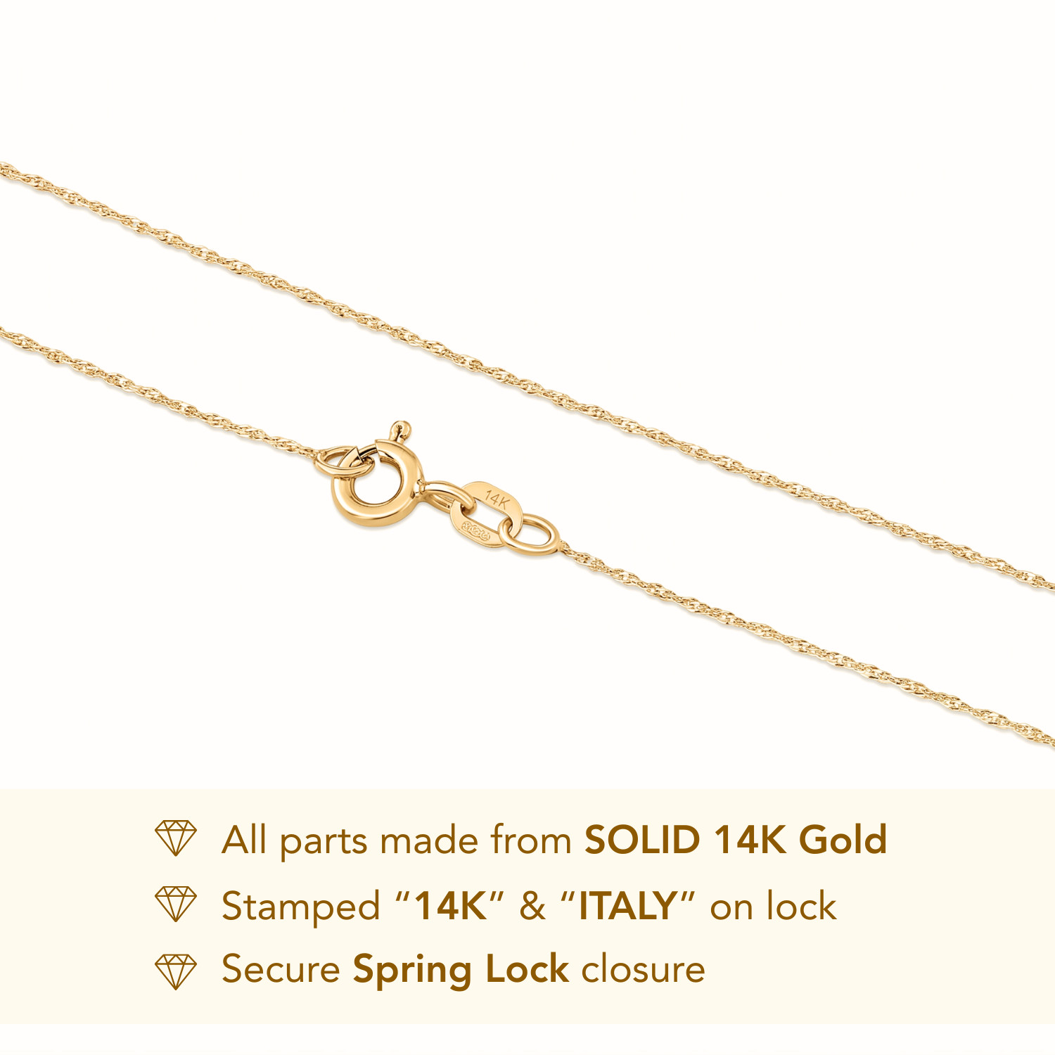 14K Solid Yellow Gold Petite Dainty Singapore Chain Italian Necklace 16″ 18″ 20″