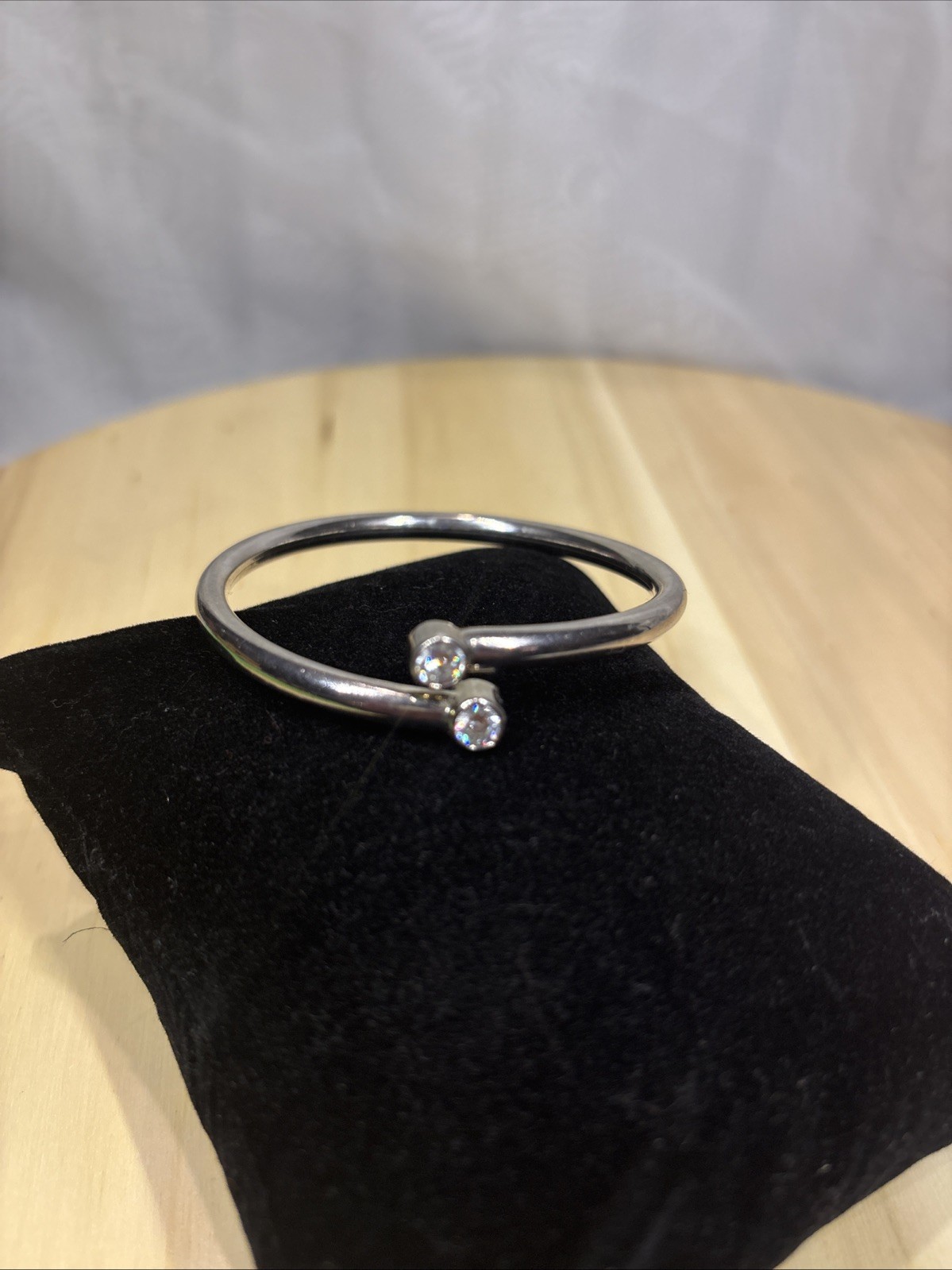 Sterling Silver Hollow Flexible Bracelet, With Clear Crystal , Marked 925