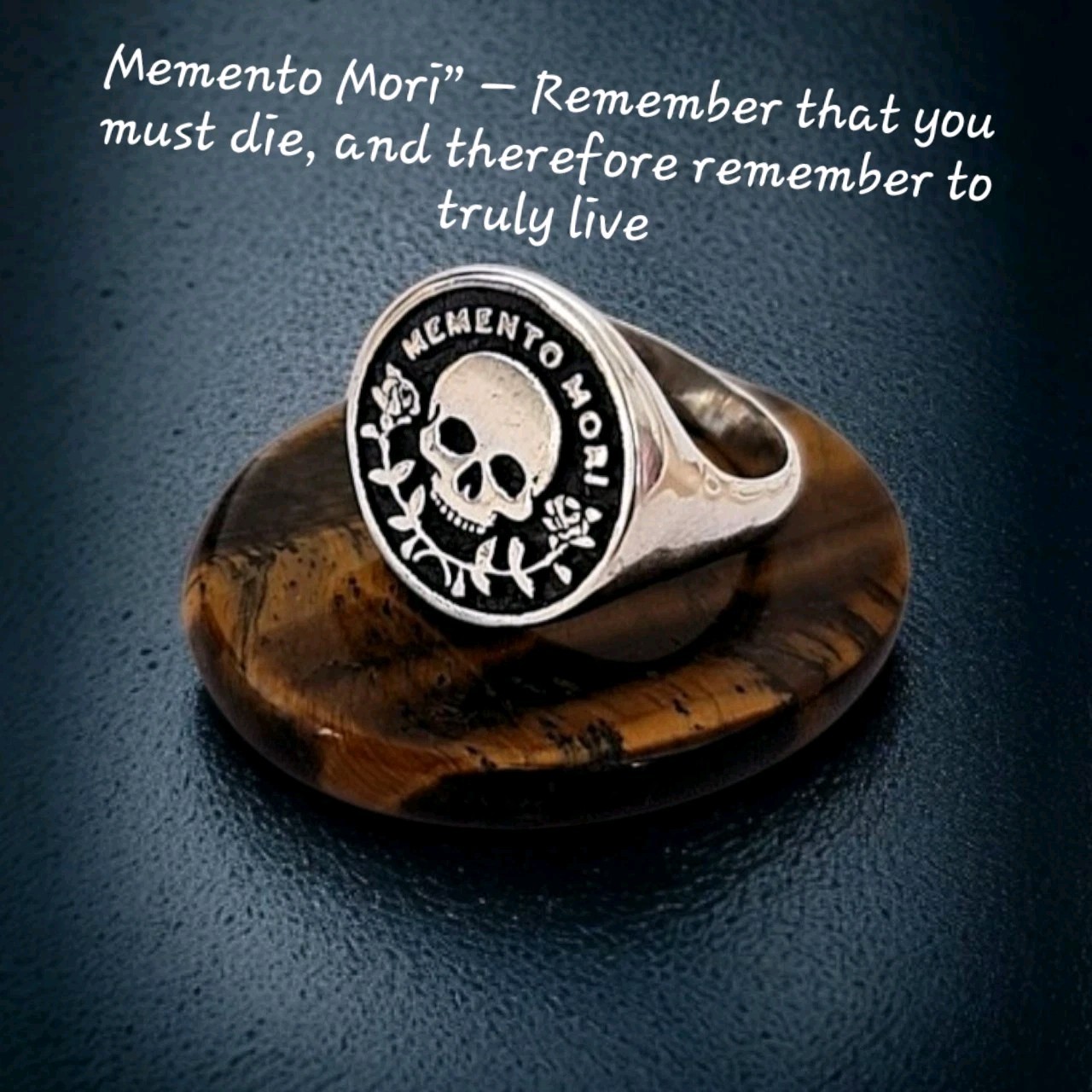 Memento Mori Sterling Silver Ring • Skull Signet Ring • Unisex Statement Ring