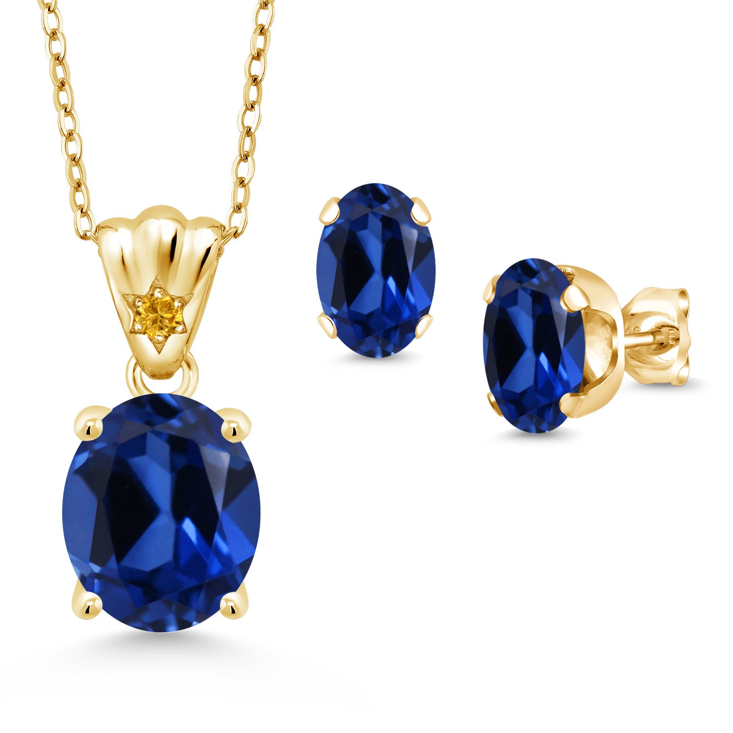 18K Yellow Gold Plated Silver Blue and Yellow Created Sapphire Pendant and