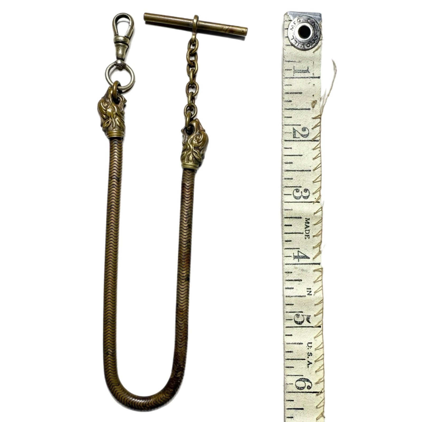 LUX Antique Figural Pocket Watch Chain, with Lion Motif, 12 1/2”
