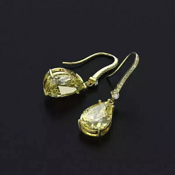 3Ct Pear Cut Simulated Yellow Citrine Drop Dangle Earring 14K Yellow Gold Plated