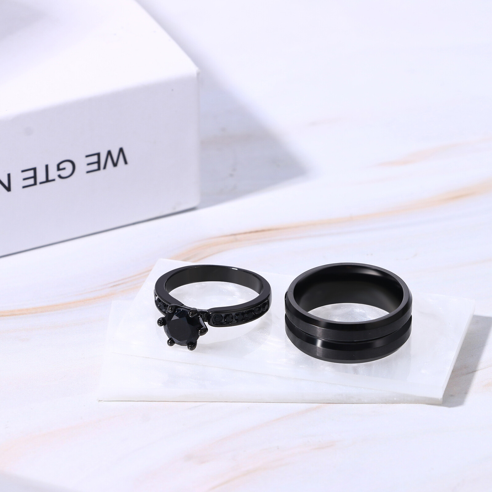 Couples His&Hers Stainless Steel Ring Set Cubic Zirconia Stacking Wedding Band