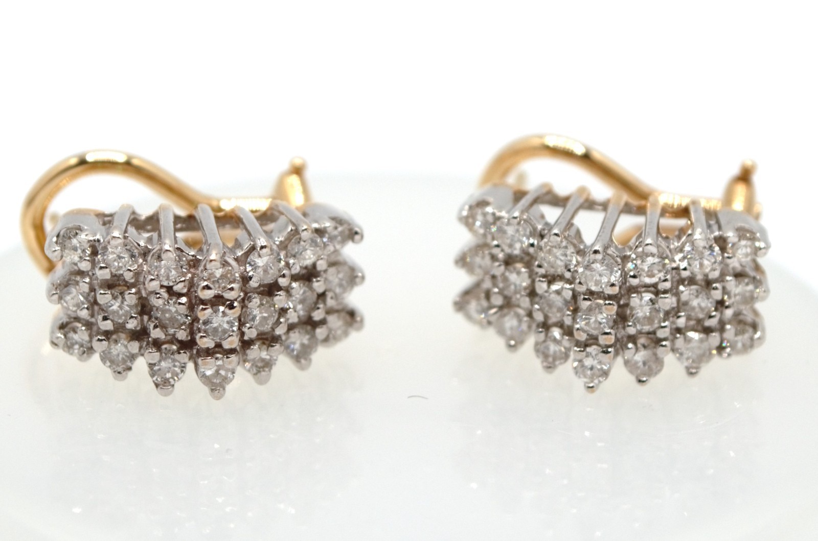 14K Yellow & White Gold Diamond 3D Cluster Huggie Hoop Earrings 6.69 Grams
