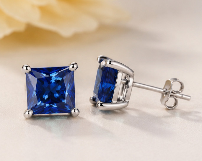 14k White Gold Plated Princess 2ct Simulated Sapphire Wedding Stunning Earring