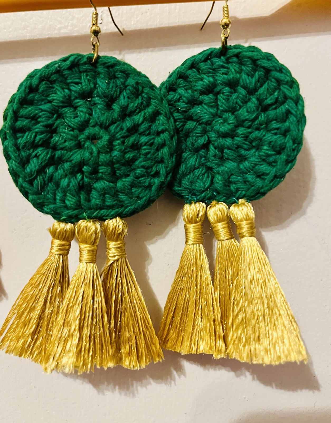 Handmade Multicolor Crochet Yarn Earrings Dangle/Drop Beaded French Wire