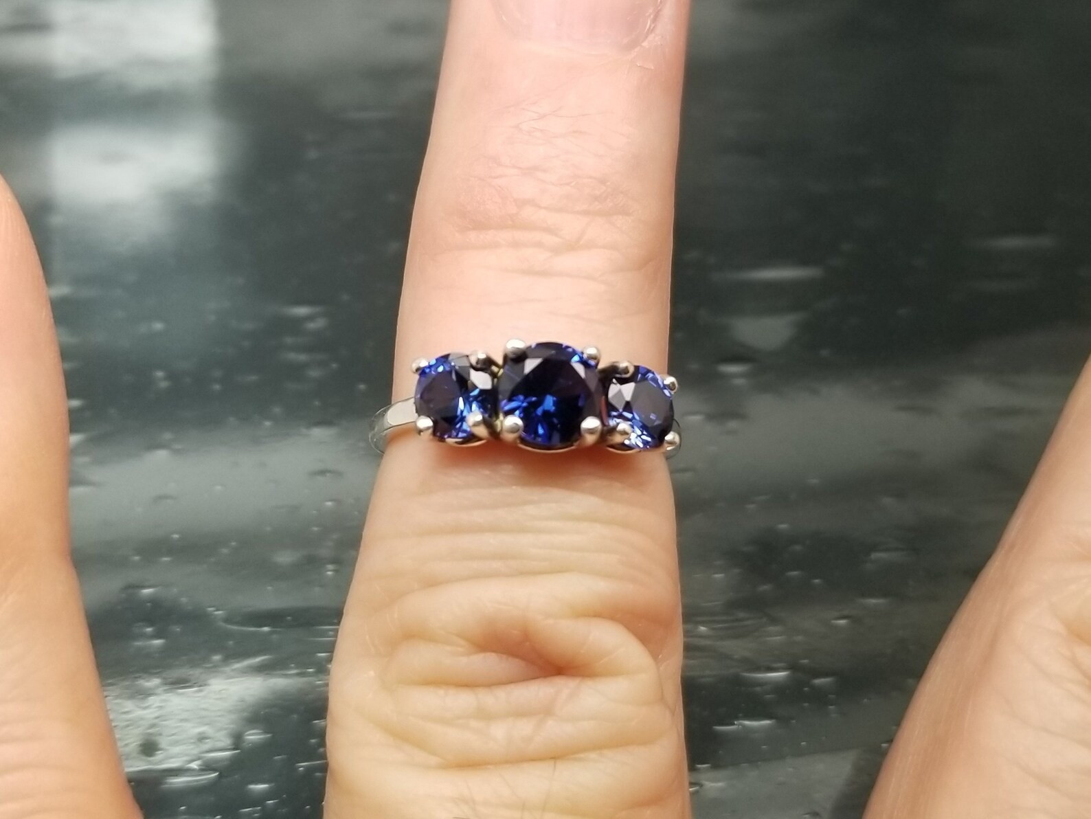 3.00 Ct Round Natural Sapphire Diamond Engagement Ring 14K White Gold Size 7