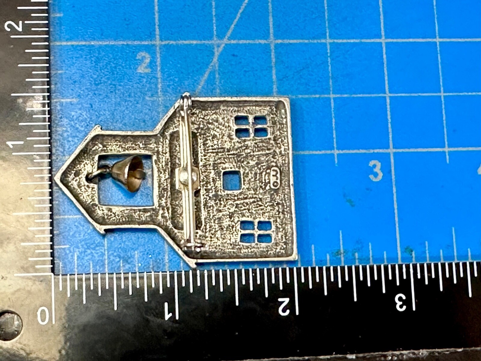 JJ Signed One Room School House With Dangle Bell Vintage Brooch Pin