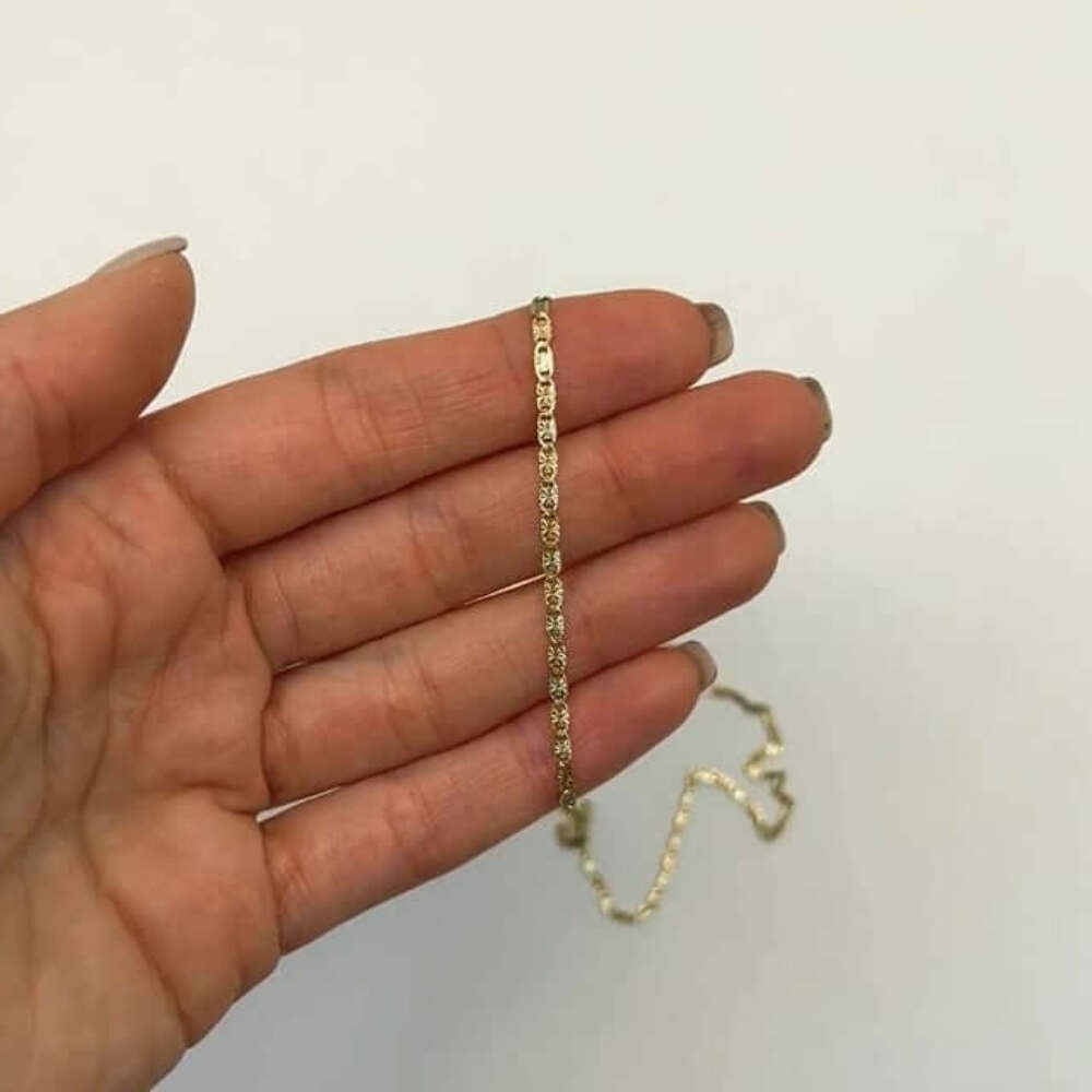 Solid 14K Gold Tri-Color 2mm Diamond-Cut Valentino Chain Necklace 16″-20″