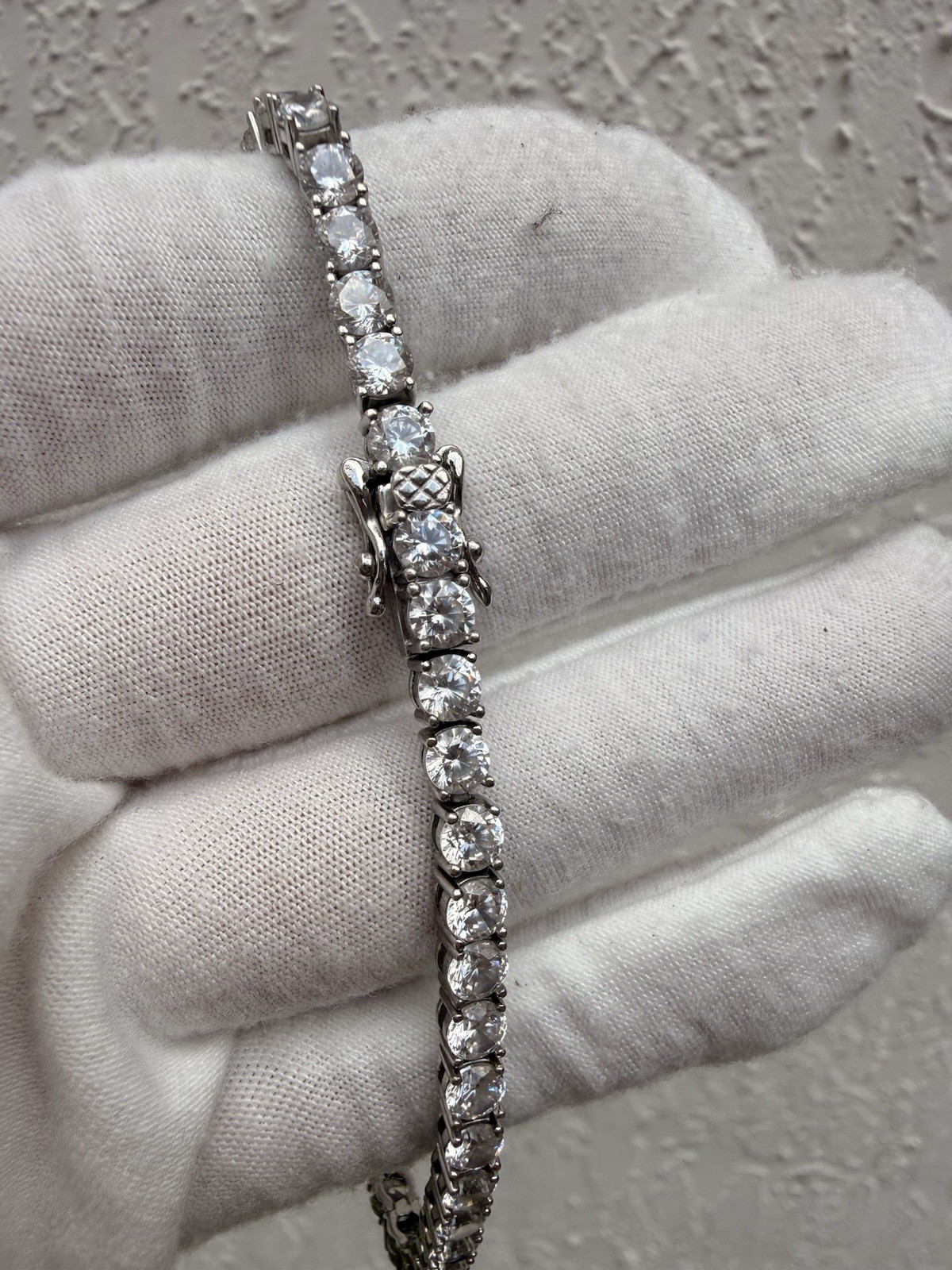 925 Sterling Silver CZ Tennis Bracelet 8.5” Cubic Zirconia Box Clasp Vintage